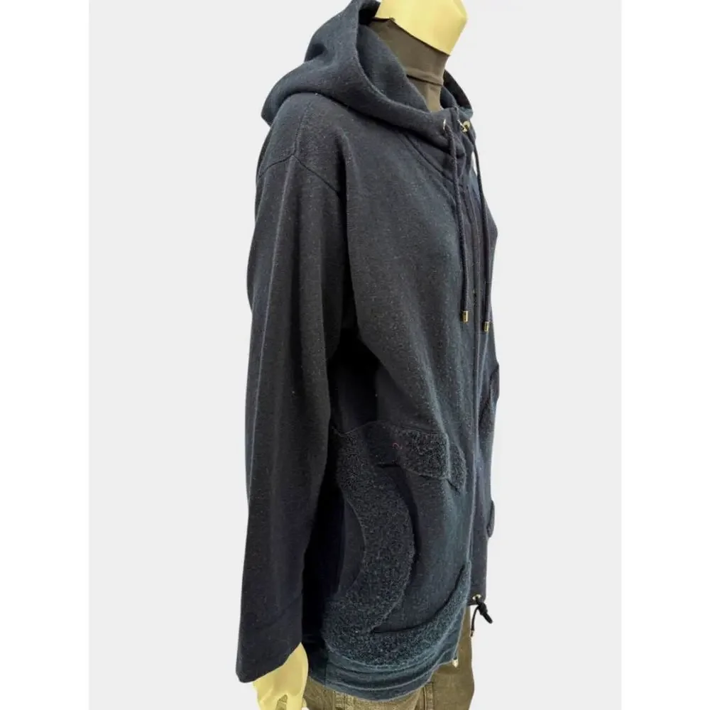 Chanel Navy Blue Cashmere Hoodie with Silver Hardware – Size 36